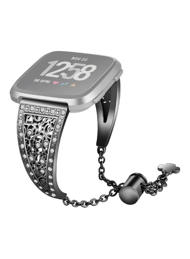 بي جي إم سوار معصم معدني على شكل زهرة مرصع بالألماس لساعة فيتبيت فيرسا أسود - Image 1