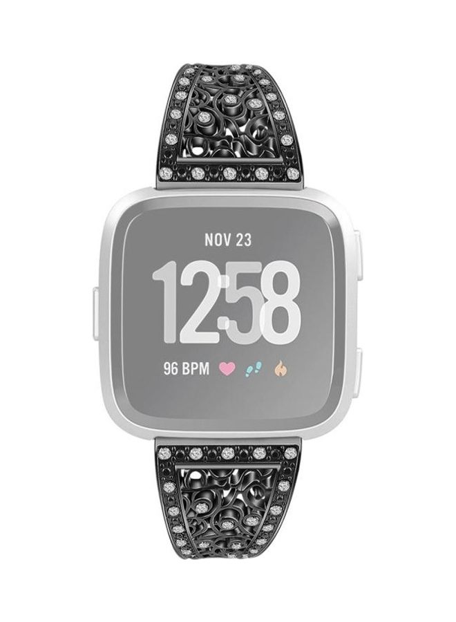 بي جي إم سوار معصم معدني على شكل زهرة مرصع بالألماس لساعة فيتبيت فيرسا أسود - Image 2