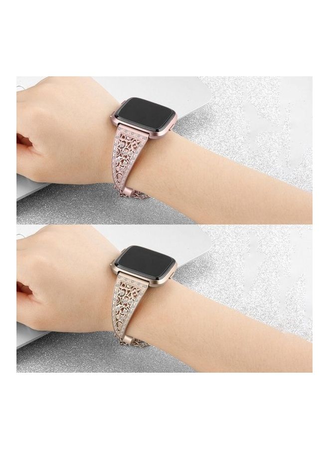 بي جي إم سوار معصم معدني على شكل زهرة مرصع بالألماس لساعة فيتبيت فيرسا أسود - Image 4