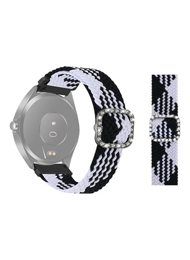 BGM Universal Adjustable Braided Elastic Diamond Buckle Replacement Strap Watchband For Garmin Venu/Vivoactive 3 Black/White - Image 1