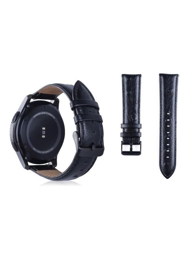 BGM Ostrich Skin Texture Genuine Leather Wrist Watch Band for Samsung Gear S3 22mm Black - Image 1
