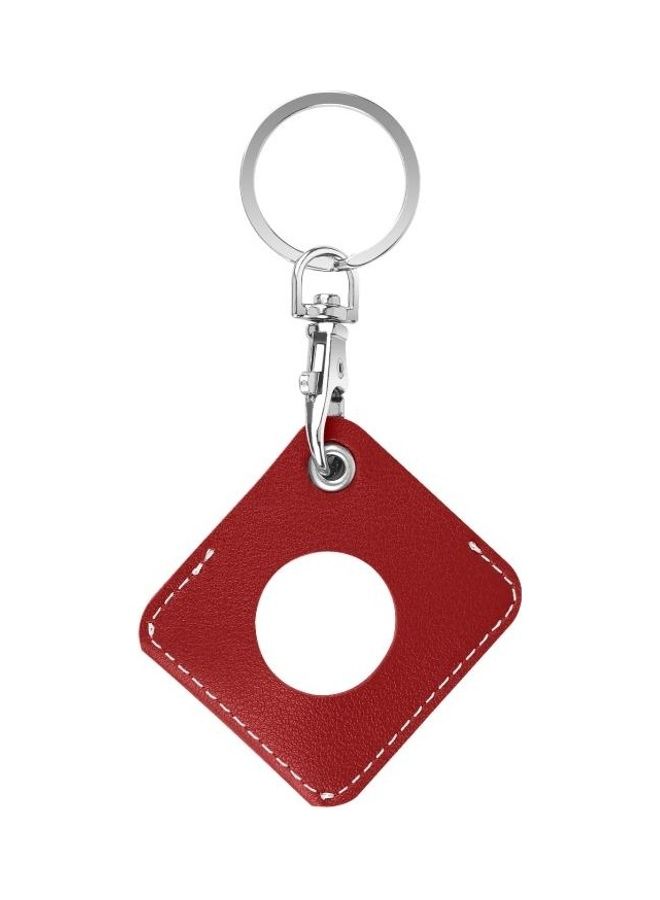 BGM - Square PU Leather Case Shockproof Anti-Scratch Protective Cover with Keychain Ring Loop for Apple AirTag Red - Image 1