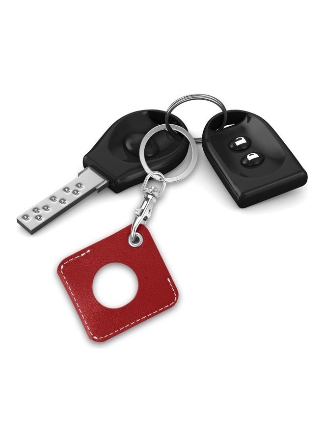 BGM - Square PU Leather Case Shockproof Anti-Scratch Protective Cover with Keychain Ring Loop for Apple AirTag Red - Image 1