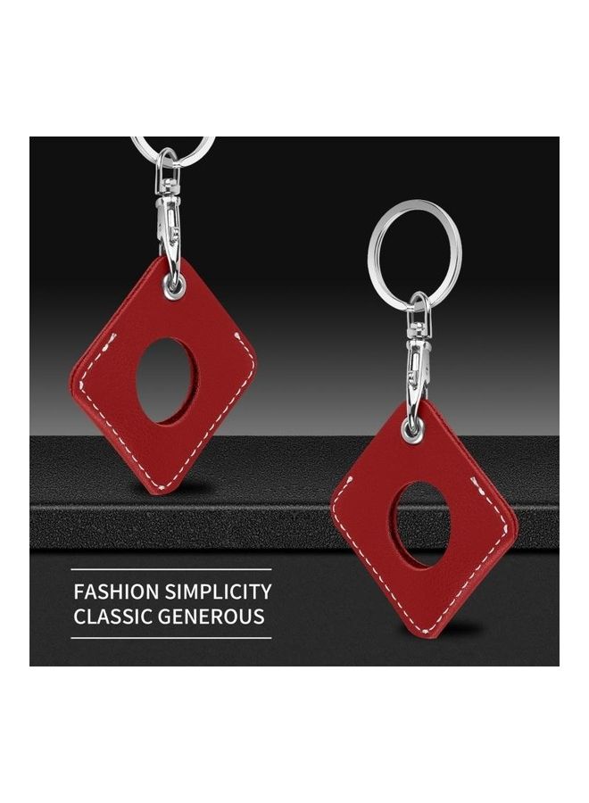 BGM - Square PU Leather Case Shockproof Anti-Scratch Protective Cover with Keychain Ring Loop for Apple AirTag Red - Image 1