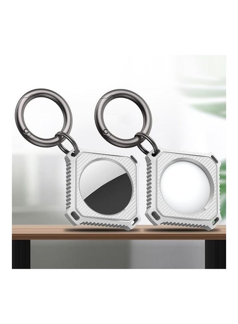 Four Square Carbon Fiber Case with Keychain Ring for Apple AirTag White