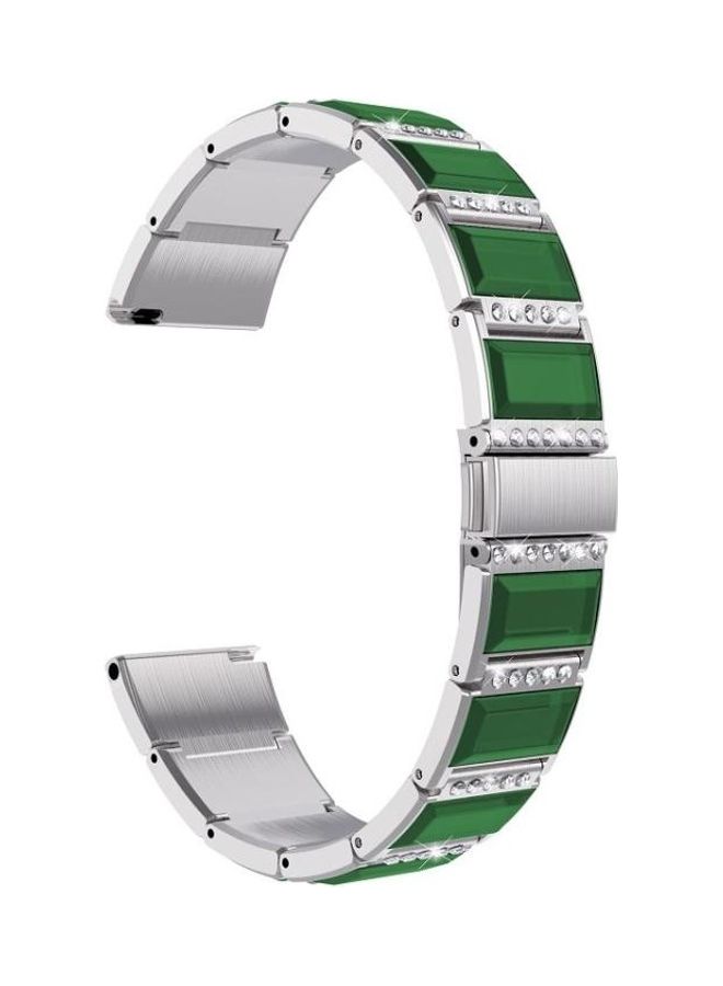 BGM For Samsung Galaxy Watch 3 45mm Active Diamond Encrusted Replacement Watchbands Silver/Green - Image 2
