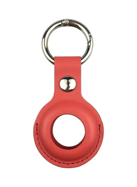 Shockproof Anti-Scratch Leather Protective Case Cover Key Chain with Hang Loop for Apple AirTag Red