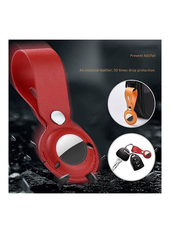 BGM - Shockproof Anti-Scratch PU Leather Protective Case Cover Key Chain for Apple AirTag Red - Image 1