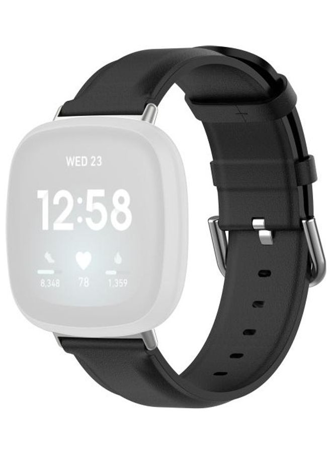 BGM Round Tail Leather Strap For Fitbit Versa 3/Fitbit Sense Black - Image 1