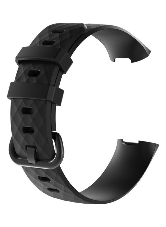 BGM Diamond Pattern Silicone Wrist Strap Watch Band for Fitbit Charge 3 Black - Image 2