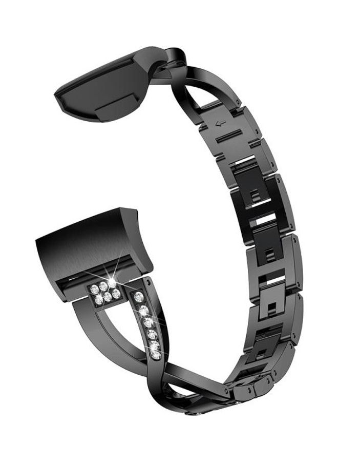 BGM X-shaped Diamond-studded Metal Steel Wrist Strap Watch Band for Fitbit Charge 3 Black - Image 2
