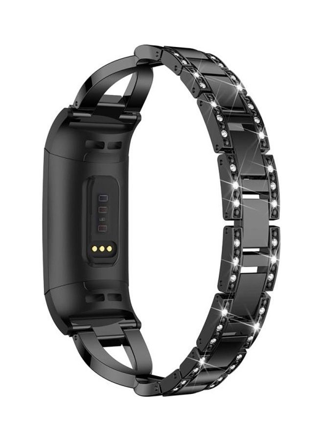 BGM X-shaped Diamond-studded Metal Steel Wrist Strap Watch Band for Fitbit Charge 3 Black - Image 4