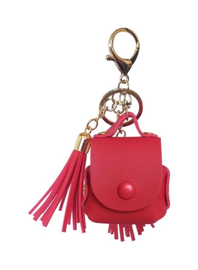 بي جي إم حافظة واقية مضادة للصدمات من الجلد لسماعات أبل آيربودز 1/2 مزينة بأشكال الشرابة أحمر