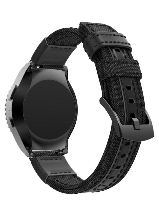BGM Canvas and Leather Wrist Strap Watch Band for Samsung Gear S2/Galaxy Active 42mm Black - Image 2