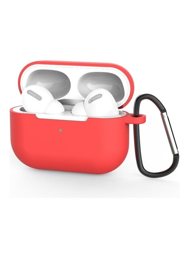 BGM Silicone Wireless Earphone Protective Case Cover with Lanyard Hole and Carabiner For AirPods Pro Red - Image 1