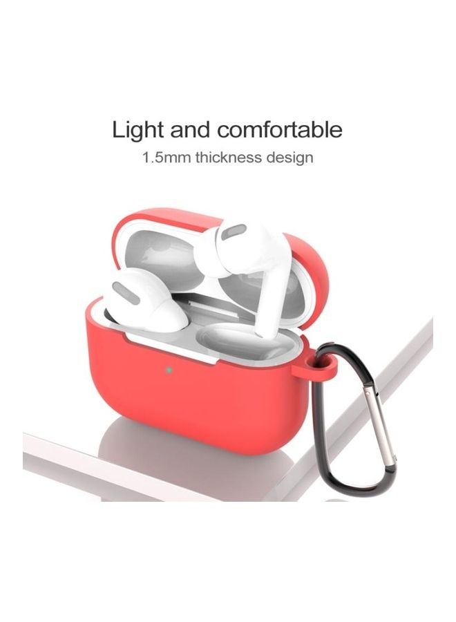 BGM Silicone Wireless Earphone Protective Case Cover with Lanyard Hole and Carabiner For AirPods Pro Red - Image 2