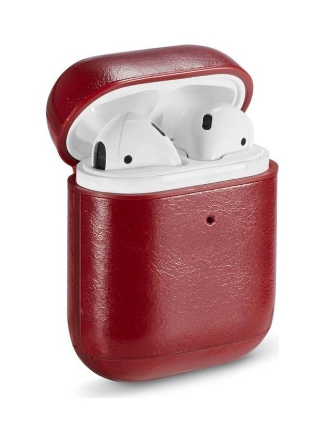 BGM Genuine Leather Crazy Horse Texture Earphone Protective Case for Apple AirPods Red - Image 1