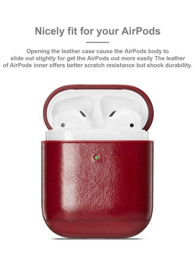 BGM Genuine Leather Crazy Horse Texture Earphone Protective Case for Apple AirPods Red - Image 5
