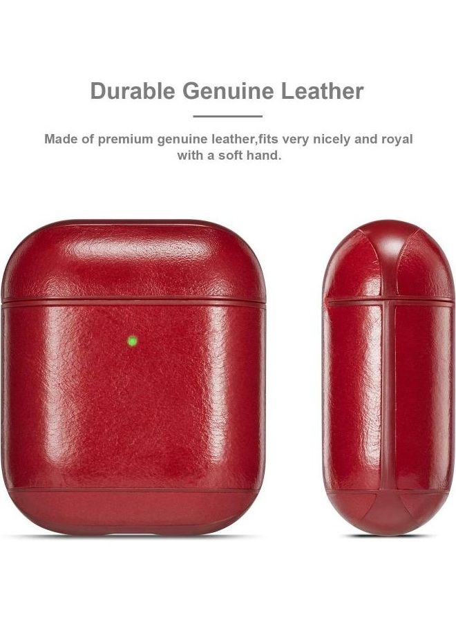 BGM Genuine Leather Crazy Horse Texture Earphone Protective Case for Apple AirPods Red - Image 3