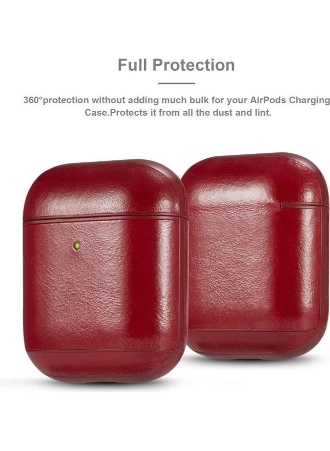 BGM Genuine Leather Crazy Horse Texture Earphone Protective Case for Apple AirPods Red - Image 4