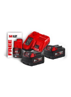 Milwaukee 3-Piece M18NRG-502 18V 5.0AH Battery and Charger Kit Red/Black 38.5 x 98 x 18.5cm 