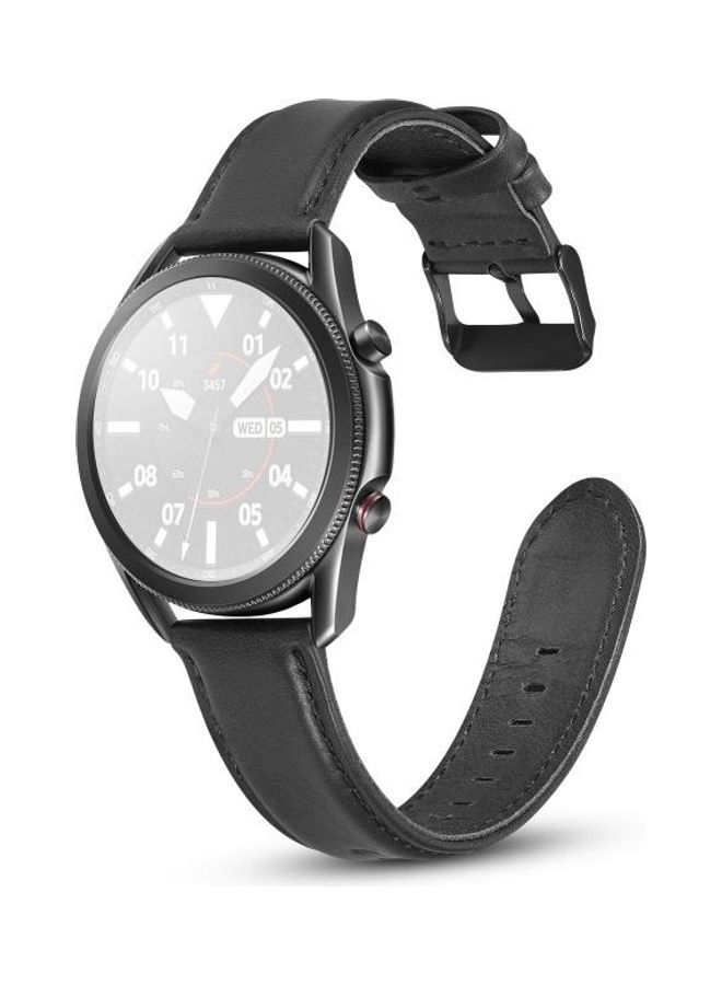 BGM Flat Texture Leather Replacement Strap For Samsung Galaxy Watch 3 41mm Black - Image 1