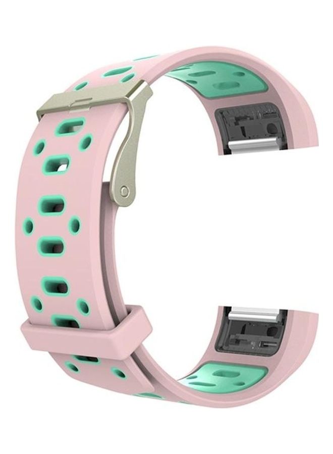 BGM Silicone Replacement Wrist Strap Watchband With Buckle For Fitbit Charge 2 Two-tone Round Hole Pink/Green