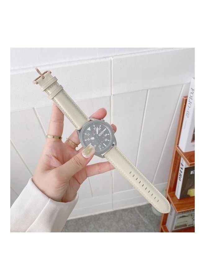 BGM Leather Silver Buckle Replacement Strap Watchband For Samsung Galaxy Watch3 45mm Beige - Image 1