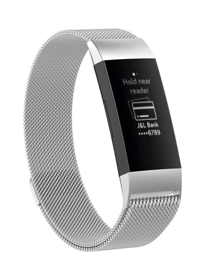 BGM Stainless Steel Magnet Wrist Strap For Fitbit Charge 4 Silver - Image 1