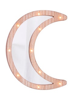 Salla Wooden Crescent Moon Eid And Ramadan Decorative Mirror With LED Lights Brown 30x22cm  - Image 1