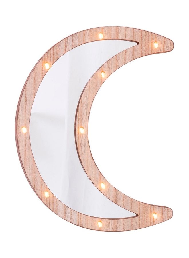 Salla Wooden Crescent Moon Eid And Ramadan Decorative Mirror With LED Lights Brown 30x22cm - Image 1