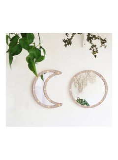 Salla Wooden Crescent Moon Eid And Ramadan Decorative Mirror With LED Lights Brown 30x22cm  - Image 2