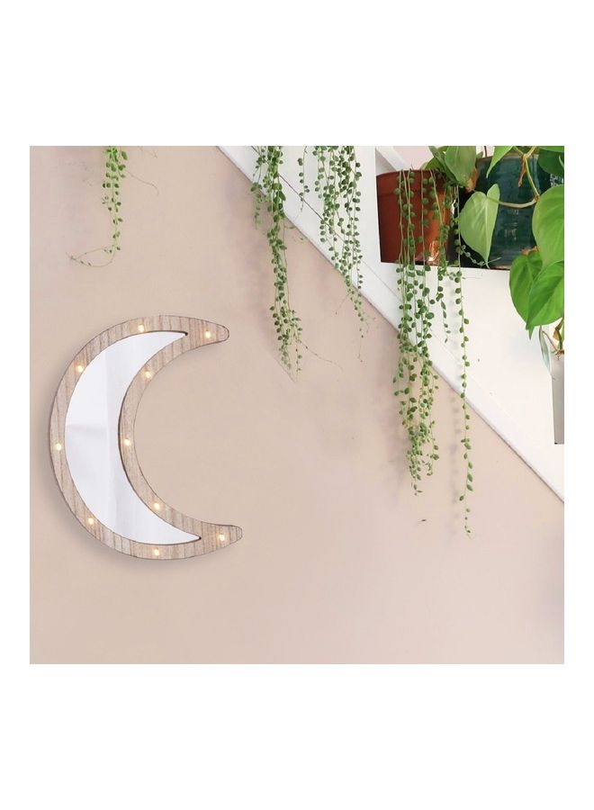 Salla Wooden Crescent Moon Eid And Ramadan Decorative Mirror With LED Lights Brown 30x22cm - Image 4