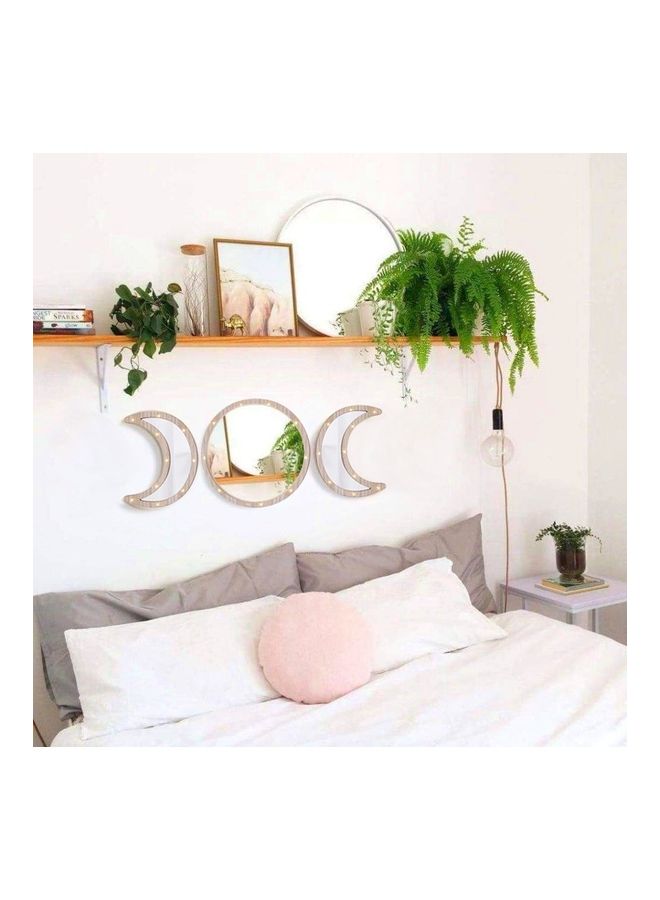 Salla Wooden Crescent Moon Eid And Ramadan Decorative Mirror With LED Lights Brown 30x22cm - Image 5