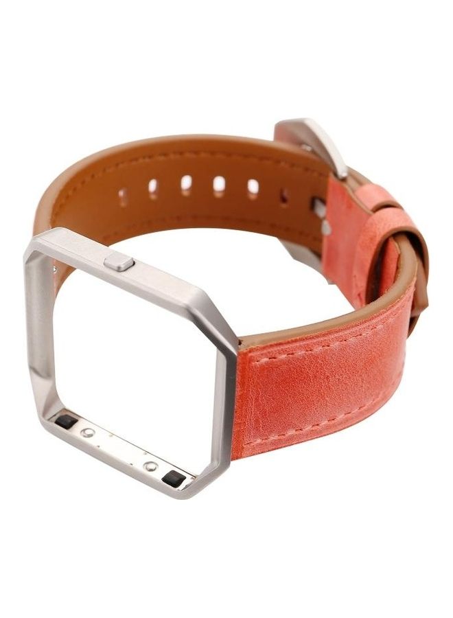 بي جي إم سوار بديل مصنوع من الجلد بتصميم جديد، مناسب لساعة فيتبيت بليز. برتقالي - Image 4