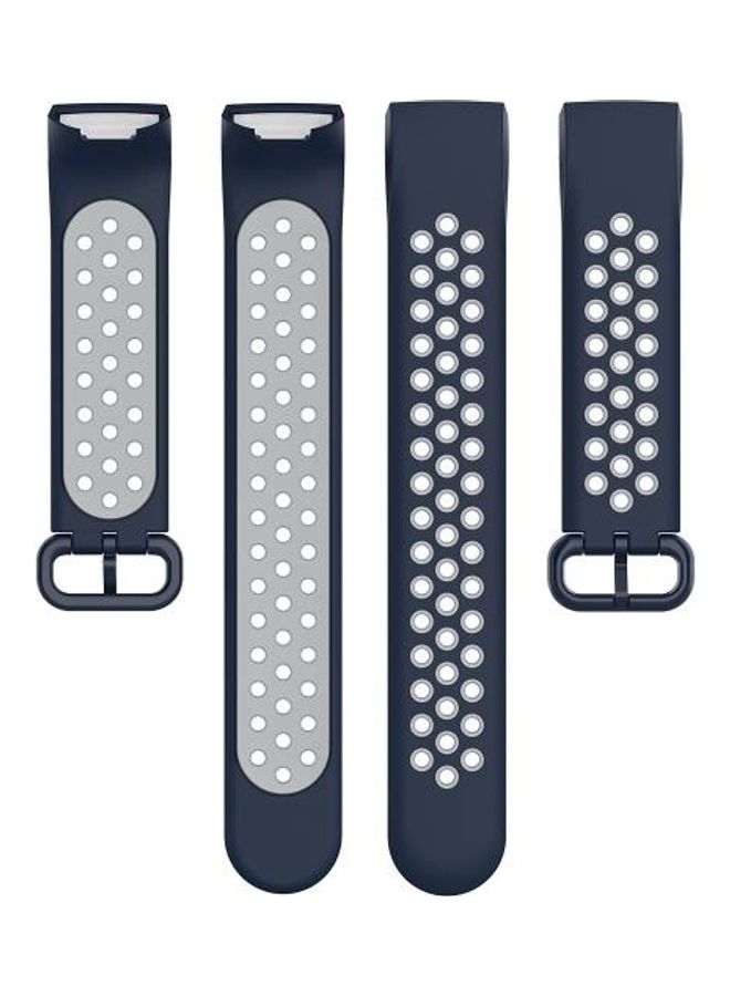 BGM Two Colours Button Silicone Replacement Watchband Strap For Fitbit Charge 4/Charge 3/Charge 3 SE Midnight BlueGrey - Image 4