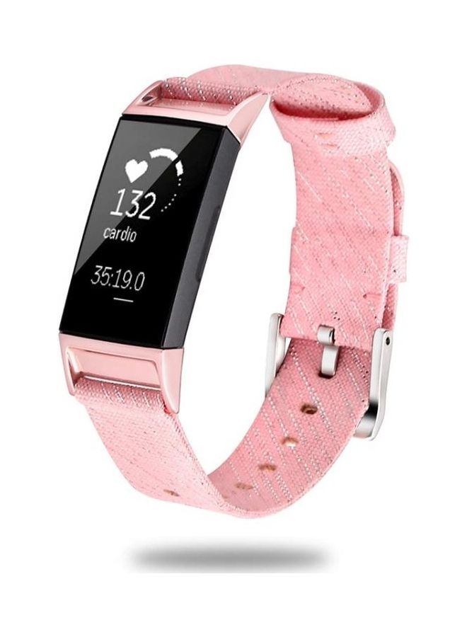 BGM Nylon Canvas Strap Plastic Connector For Fitbit Charge 3 Watch Pink