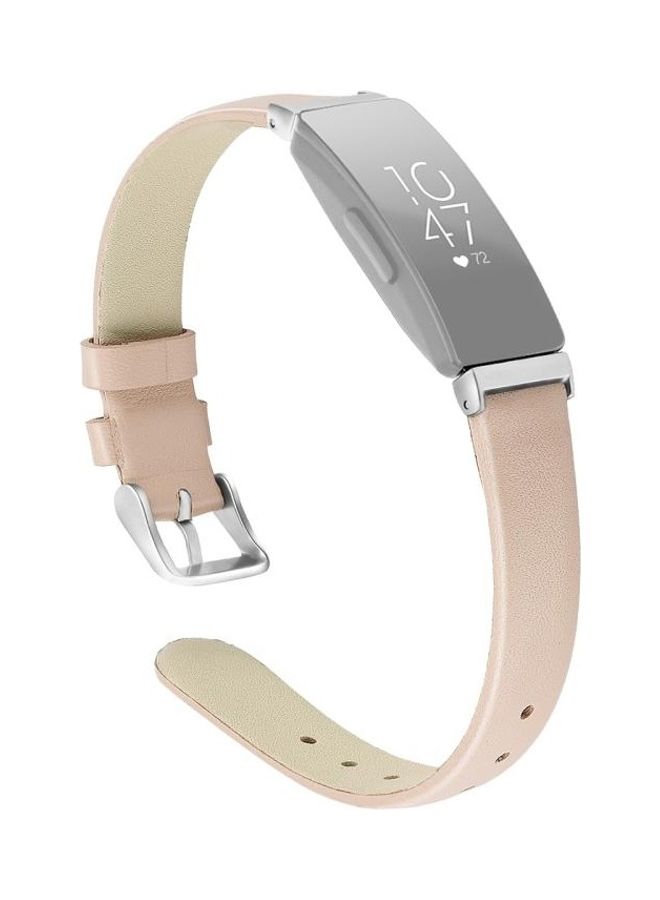 BGM Leather Replacement Wrist Strap Watchband with Metal Connector For Fitbit Inspire / HR Pink - Image 1