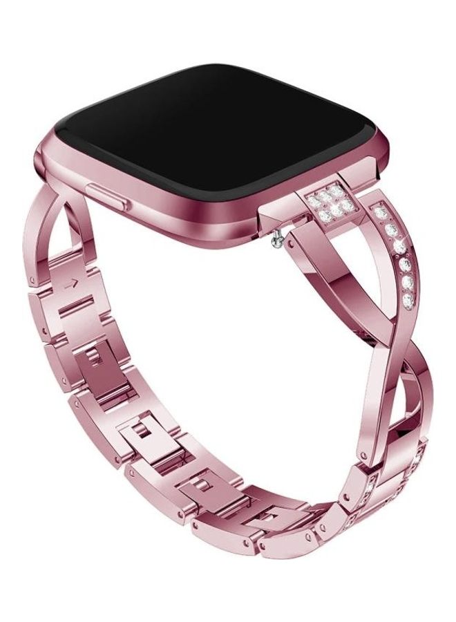 BGM X Shaped Diamond Studded Solid Stainless Steel Wrist Strap Watch Band For Fitbit Versa Lite Pink - Image 1