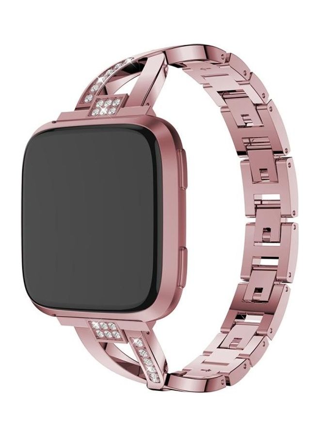 BGM X Shaped Diamond Studded Solid Stainless Steel Wrist Strap Watch Band For Fitbit Versa Lite Pink - Image 2