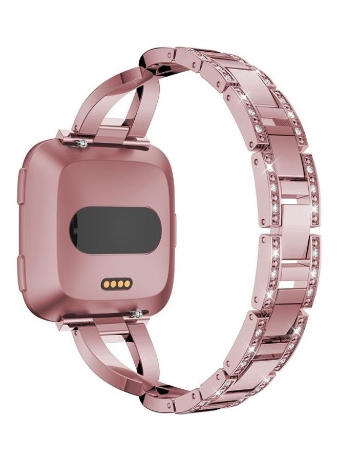 BGM X Shaped Diamond Studded Solid Stainless Steel Wrist Strap Watch Band For Fitbit Versa Lite Pink - Image 3