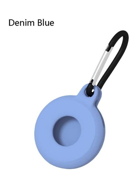 4-Piece Round Shape Shockproof Anti-Scratch Silicone Protective Case with Carabiner for Apple AirTag Denim Blue