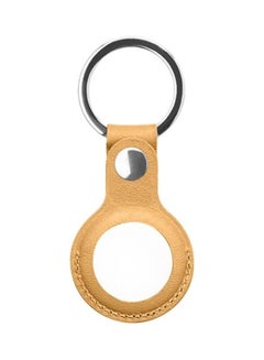 Mutural PU Leather Protective Case with Key Ring for Apple AirTag Yellow
