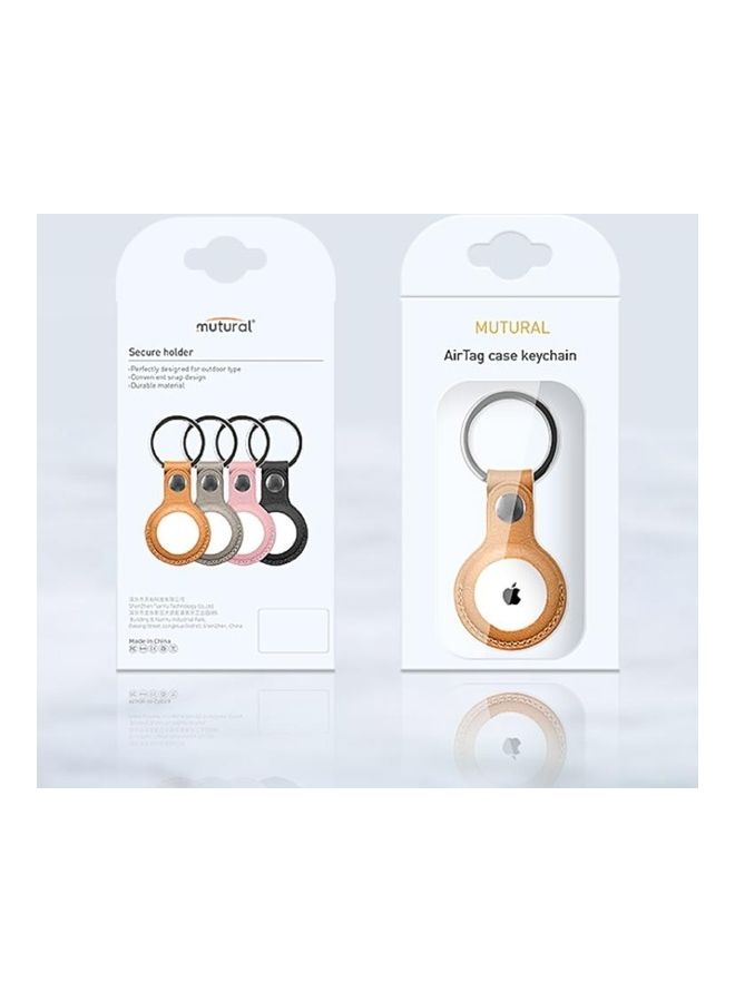 BGM - Mutural PU Leather Protective Case with Key Ring for Apple AirTag Yellow - Image 1
