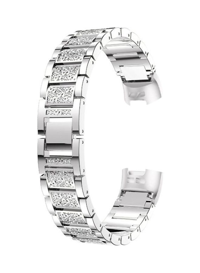 BGM Diamond-studded Solid Stainless Steel Wrist Strap Watch Band For Fitbit Charge 3 Silver - Image 2