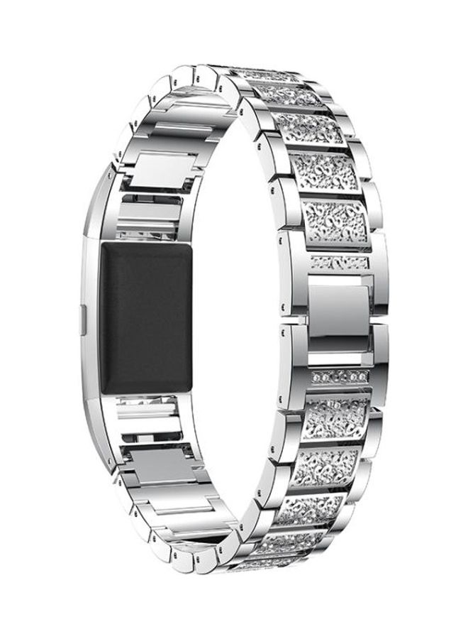 BGM Diamond-studded Solid Stainless Steel Wrist Strap Watch Band For Fitbit Charge 2 Silver - Image 2