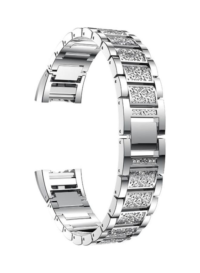 BGM Diamond-studded Solid Stainless Steel Wrist Strap Watch Band For Fitbit Charge 2 Silver - Image 3