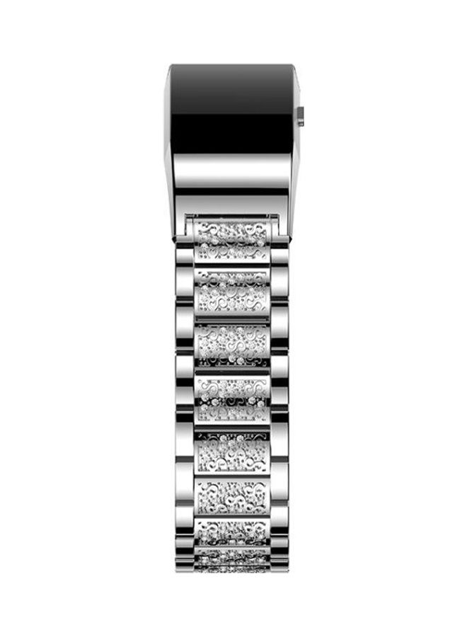 BGM Diamond-studded Solid Stainless Steel Wrist Strap Watch Band For Fitbit Charge 2 Silver - Image 4