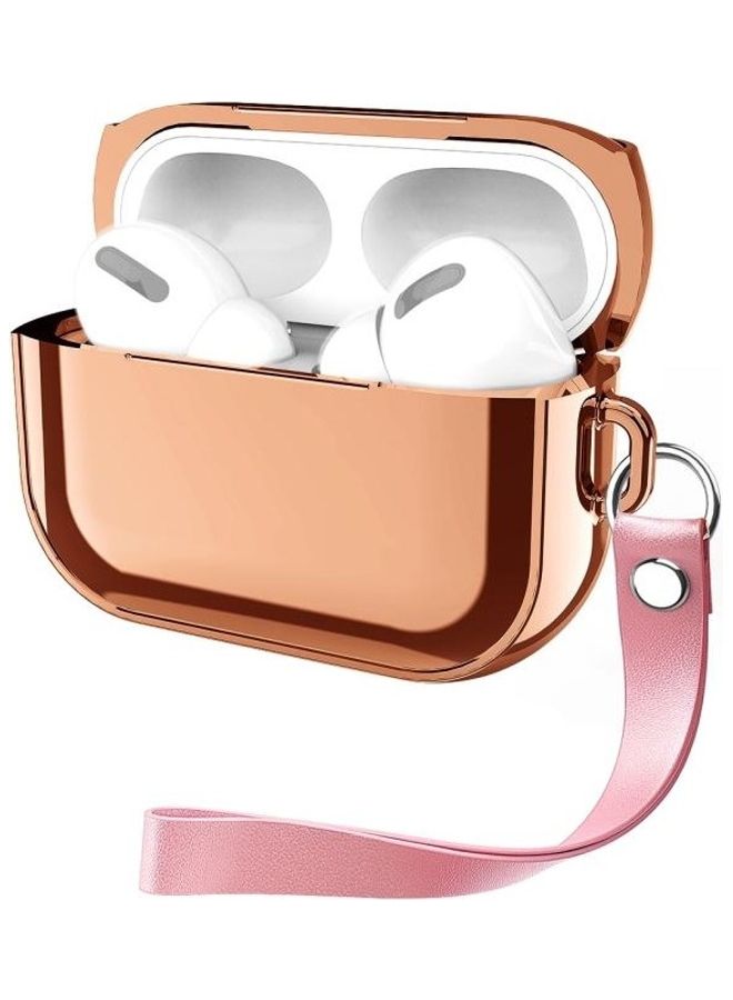 BGM - Electroplating TPU Solid Color Earphone Protective Case with Lanyard For AirPods Pro Gold - Image 1