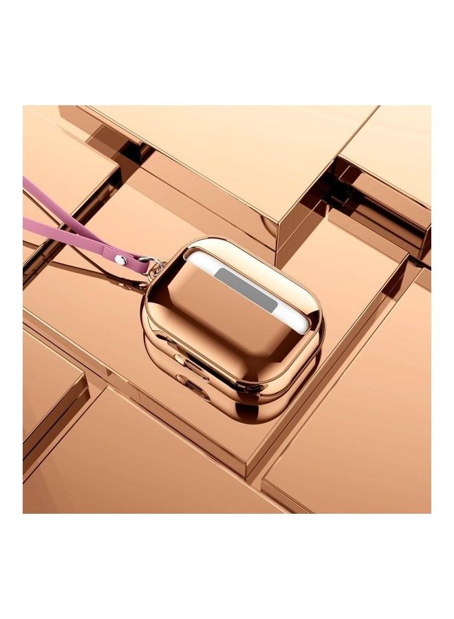 BGM - Electroplating TPU Solid Color Earphone Protective Case with Lanyard For AirPods Pro Gold - Image 1